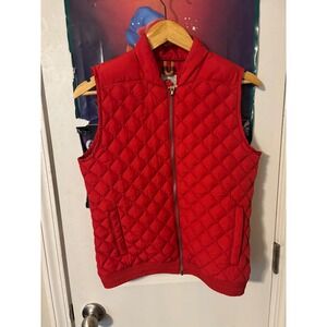 Timberland Red Quilted Puffer Vest Mens Small Full Zip Sleeveless Jacket Outdoor